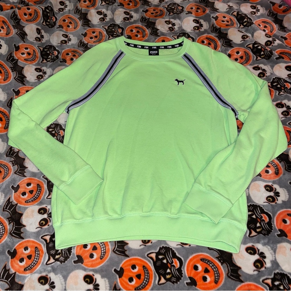 VS Pink neon green athletic crew neck spring sweatshirt